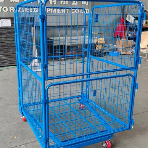Collapsible Double-Door Roll Cage – Powder-Coated Steel Mesh Cart for Inventory Transport