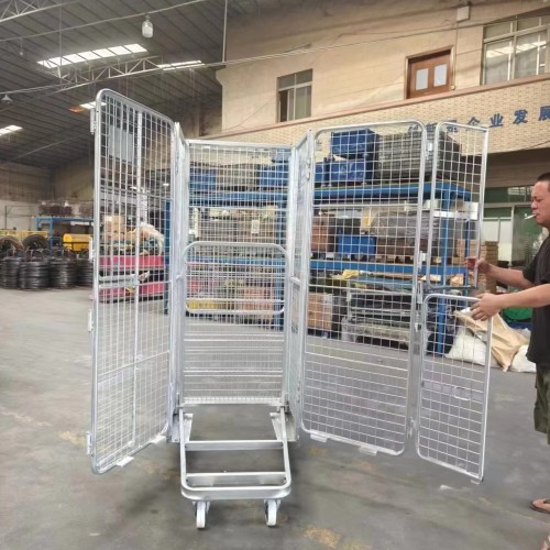 Galvanized Wire Mesh Roll Container – Foldable Logistics Trolley for Warehouse & Retail