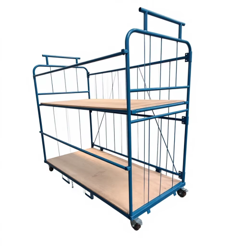Double-Decker Rolling Warehouse Trolley – Heavy Duty Blue Steel Transport Cart