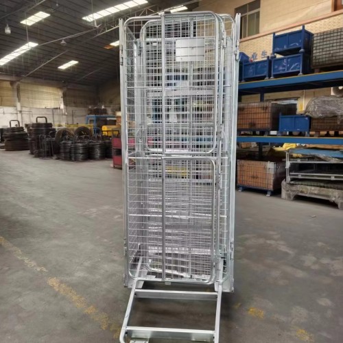 Galvanized Wire Mesh Roll Container – Foldable Logistics Trolley for Warehouse & Retail