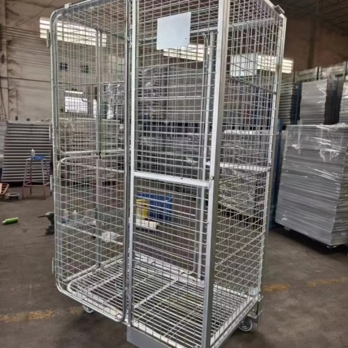 Galvanized Wire Mesh Roll Container – Heavy Duty Mobile Storage Cage for Warehouse Logistics