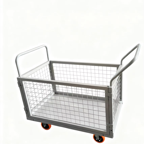 Foldable Wire Mesh Roll Container – Heavy Duty Warehouse Trolley for Material Handling
