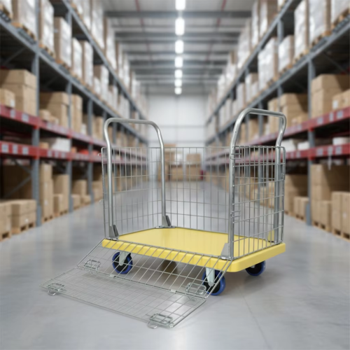 Heavy Duty Foldable Wire Mesh Storage Container Trolley 1000kg Load Capacity Four-Wheel Lockable Casters-Industrial Use