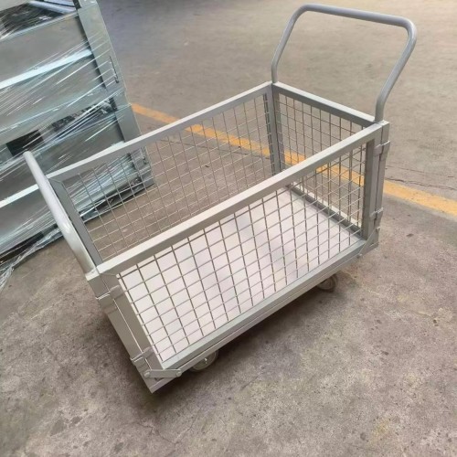 Heavy Duty Foldable Wire Mesh Storage Container Trolley 1000kg Load Capacity Four-Wheel Lockable Casters-Industrial Use